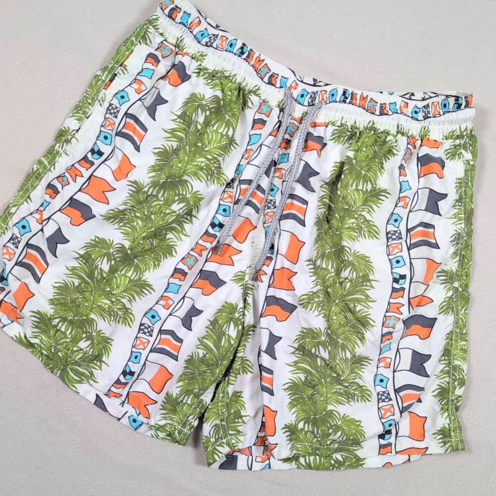 Vilebrequin Mens Palm Tree Sailing Flags Lined Drawstring Swim Trunks US XL